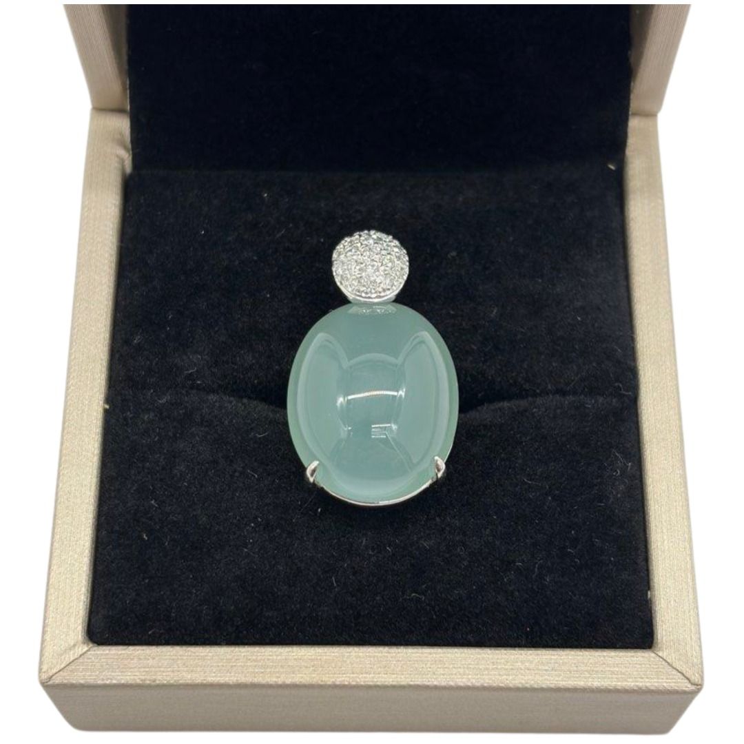 PT900 Natural Aquamarine Cat’s Eye & Diamond Pendant
