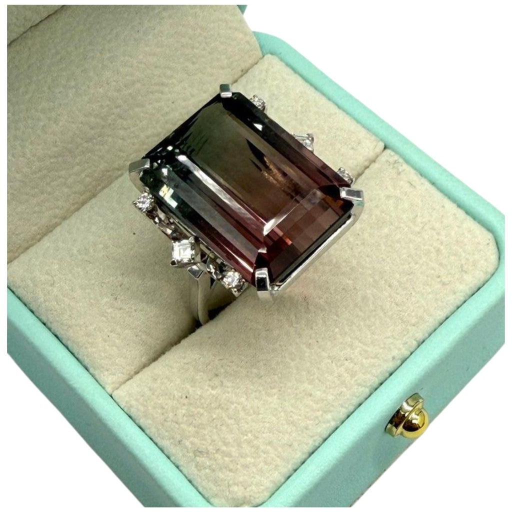 PT900 Natural Bi-Colour Tourmaline & Diamond Ring