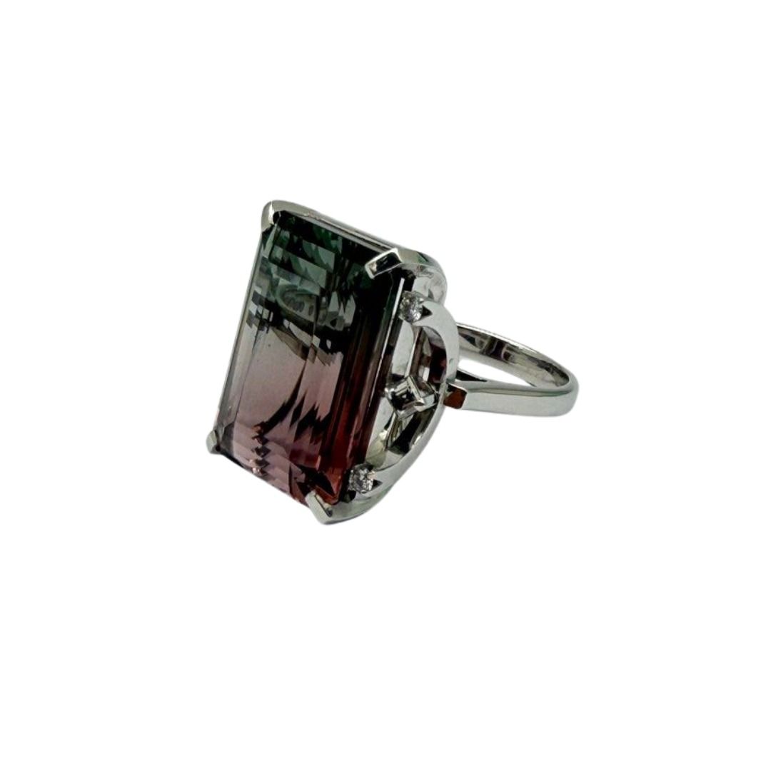 PT900 Natural Bi-Colour Tourmaline & Diamond Ring Secondary image