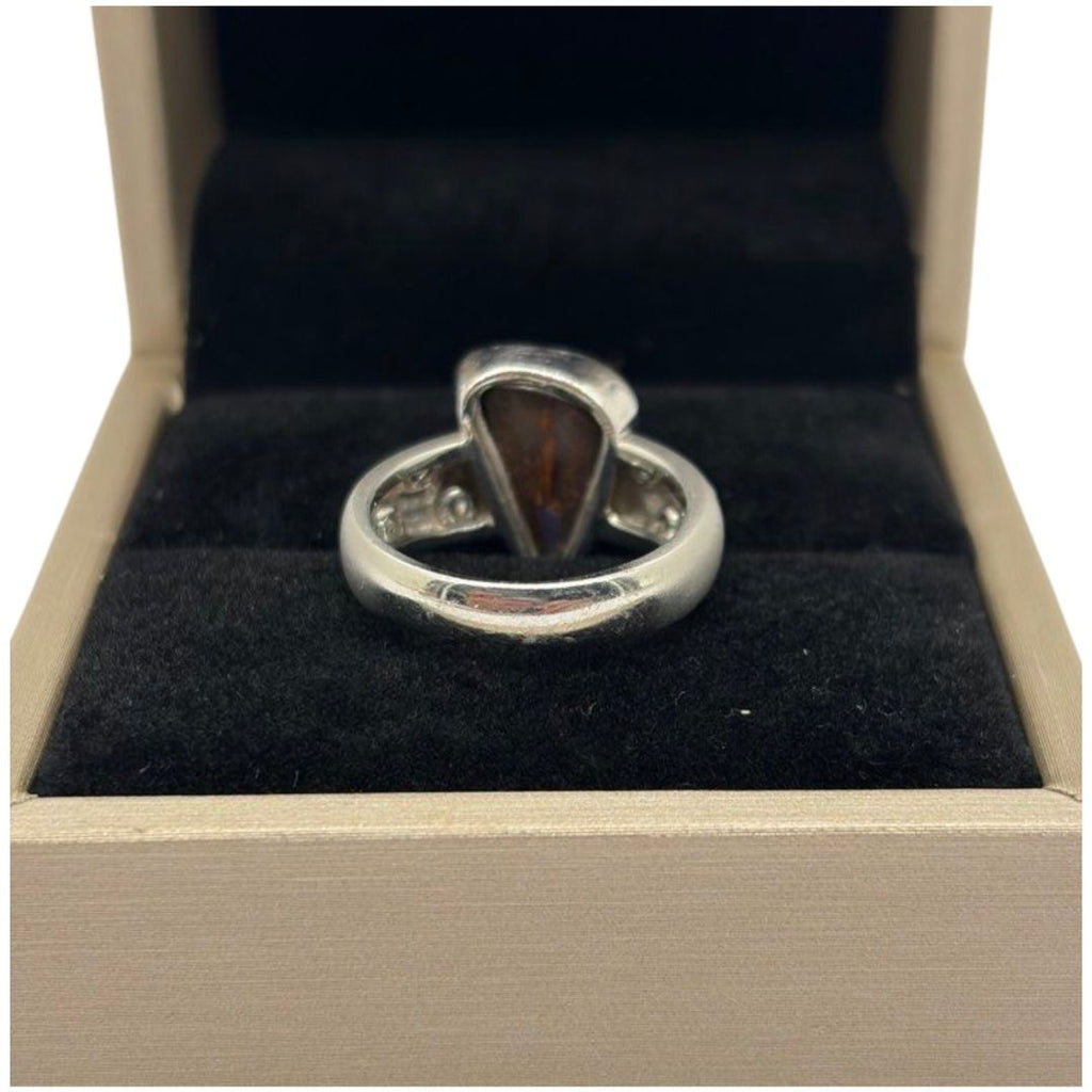 PT900 Natural Boulder Opal & Diamond Ring