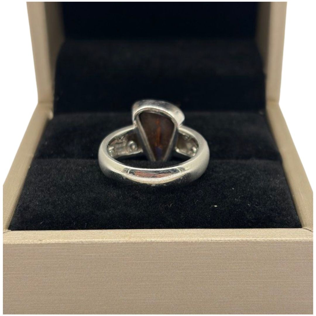 PT900 Natural Boulder Opal & Diamond Ring
