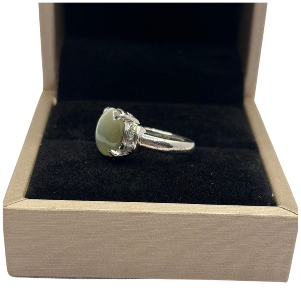 PT900 Natural Cat’s Eye & Diamond Ladies Ring