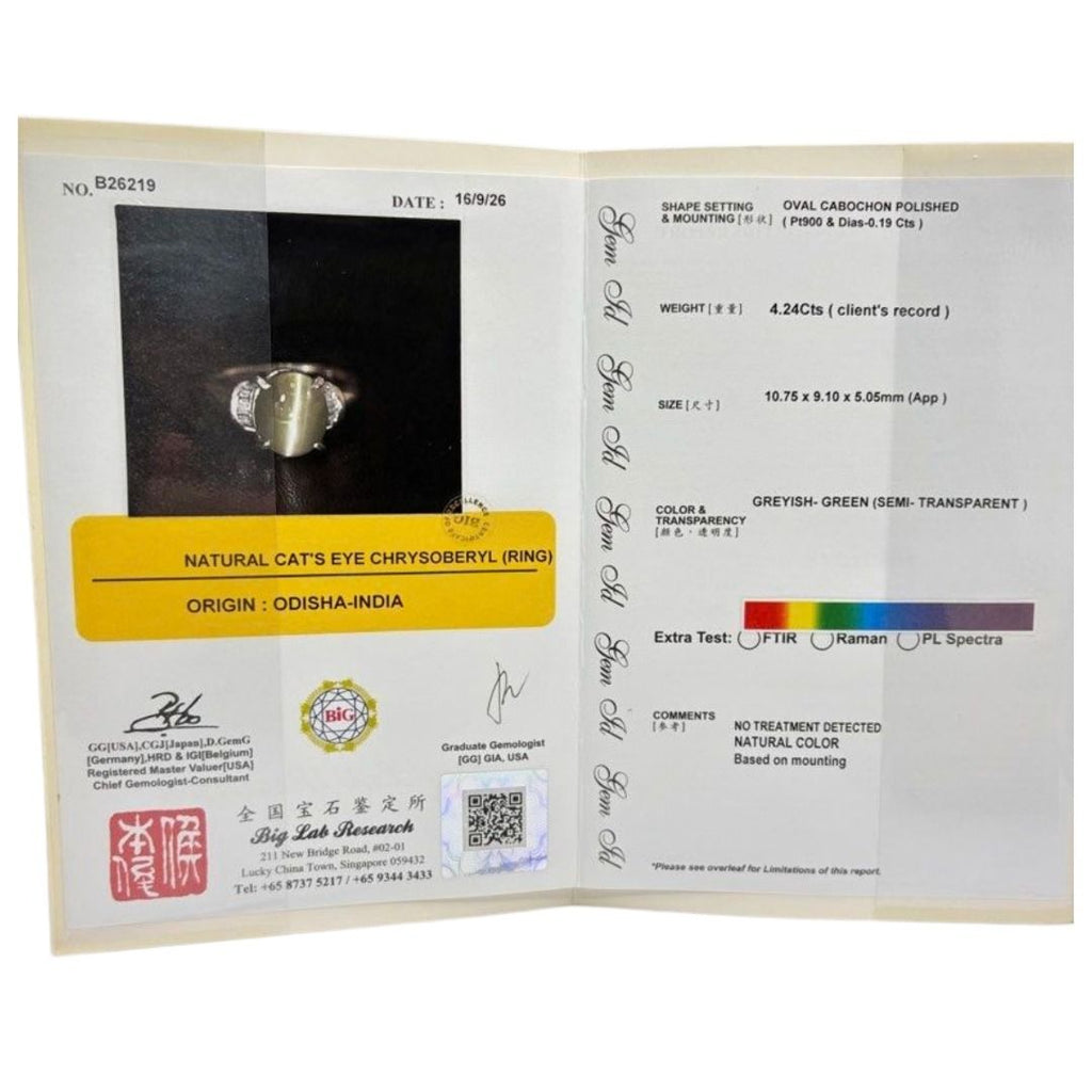 PT900 Natural Cat’s Eye & Diamond Ladies Ring