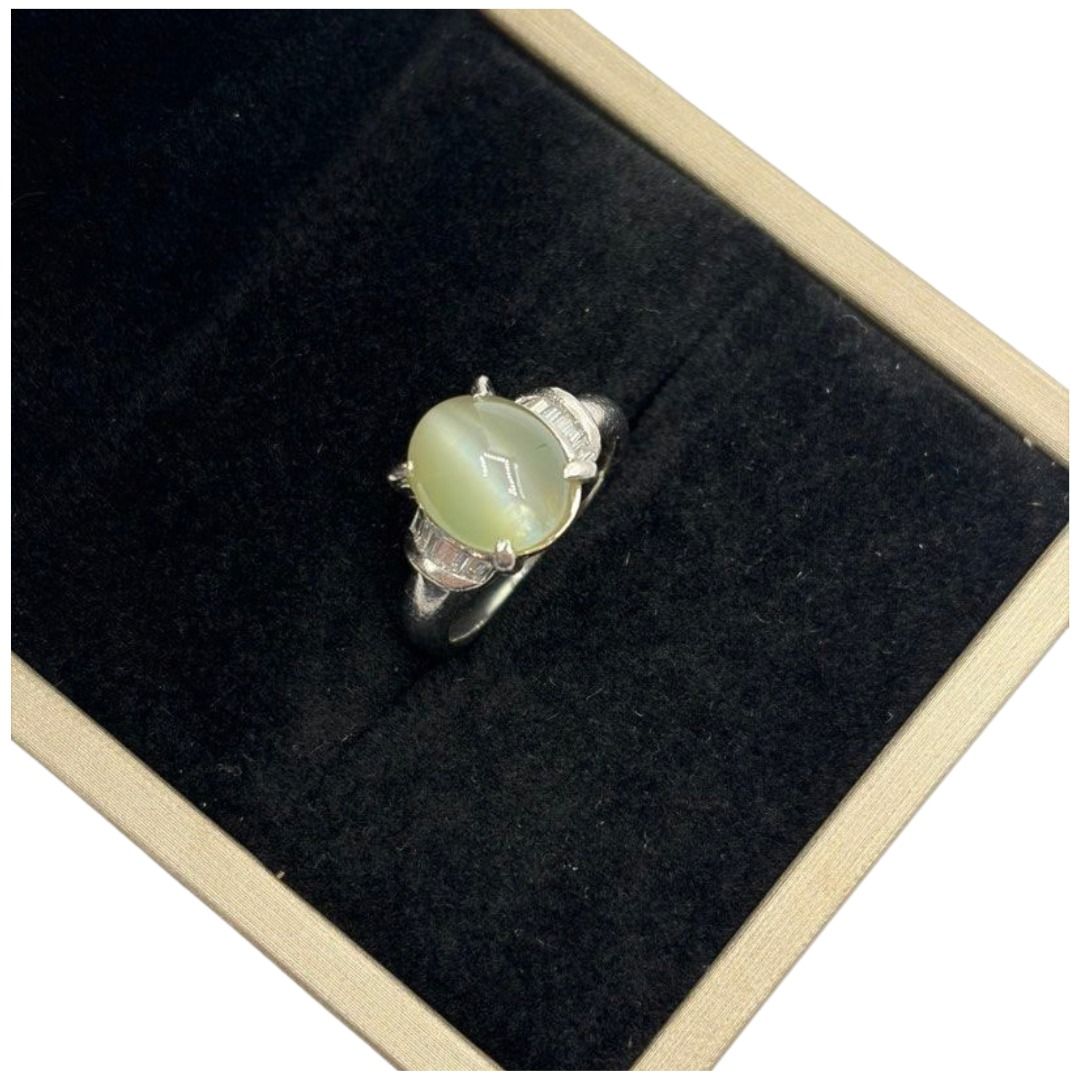 PT900 Natural Cat’s Eye & Diamond Ladies Ring