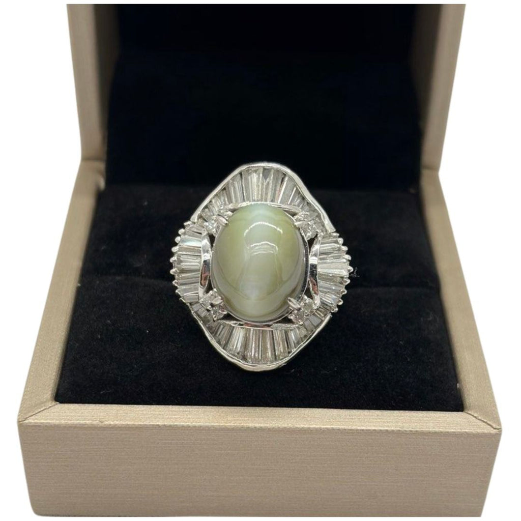 PT900 Natural Cat’s Eye Chrysoberyl & Diamond Ladies Ring