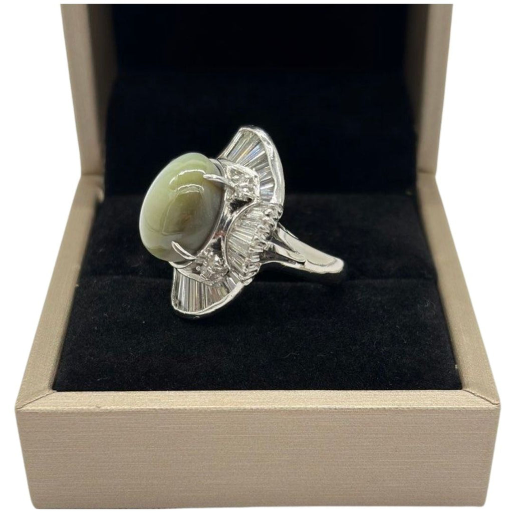 PT900 Natural Cat’s Eye Chrysoberyl & Diamond Ladies Ring