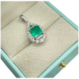 PT900 Natural Emerald (Colombia) & Diamond Pendant