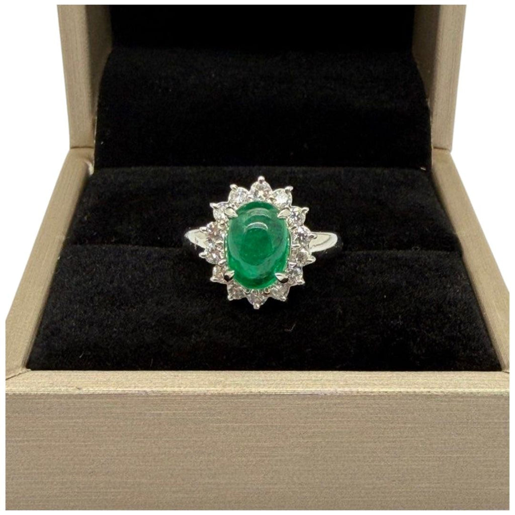 PT900 Natural Emerald (Colombia) & Diamond Ring