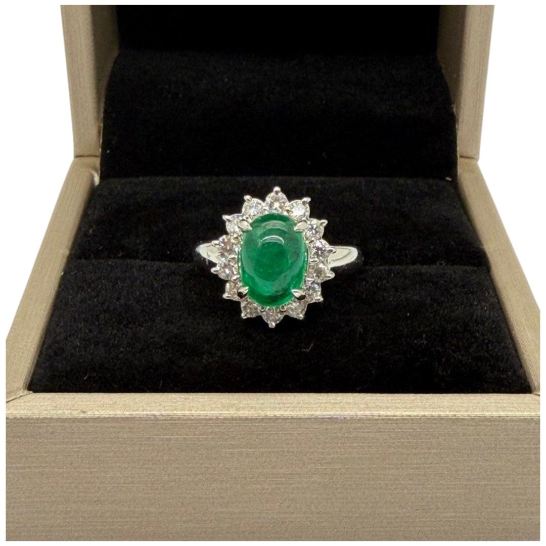 PT900 Natural Emerald (Colombia) & Diamond Ring
