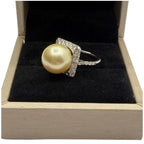 PT900 Natural South Sea Pearl & Diamond Ladies Ring