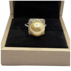 PT900 Natural South Sea Pearl & Diamond Ladies Ring