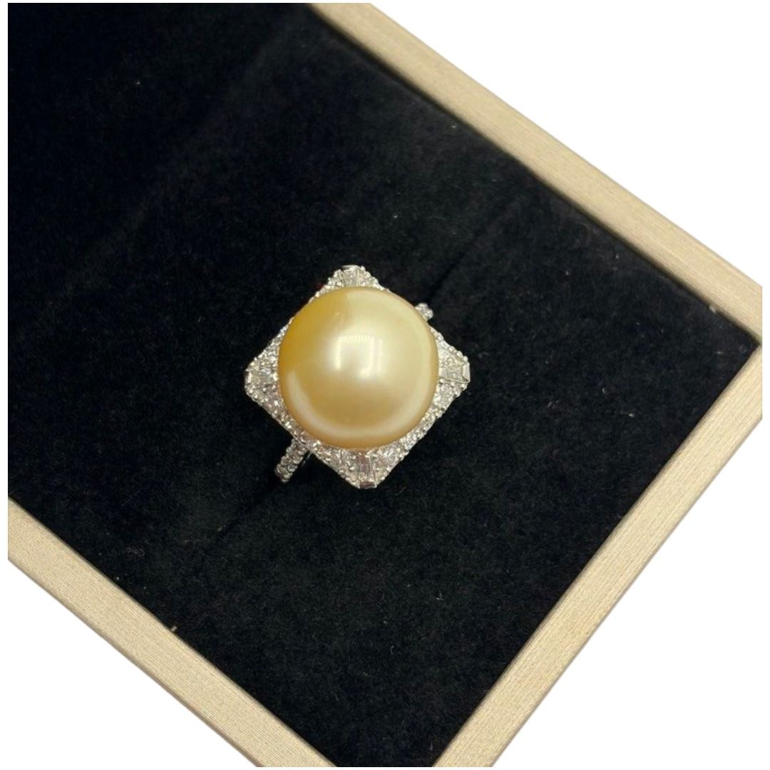 PT900 Natural South Sea Pearl & Diamond Ladies Ring