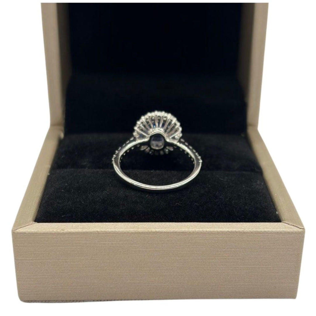 PT900 Natural Un-Heated Blue Sapphire & Diamond Ladies Ring