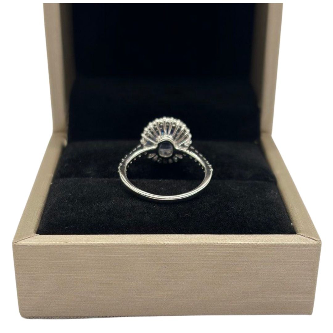 PT900 Natural Un-Heated Blue Sapphire & Diamond Ladies Ring