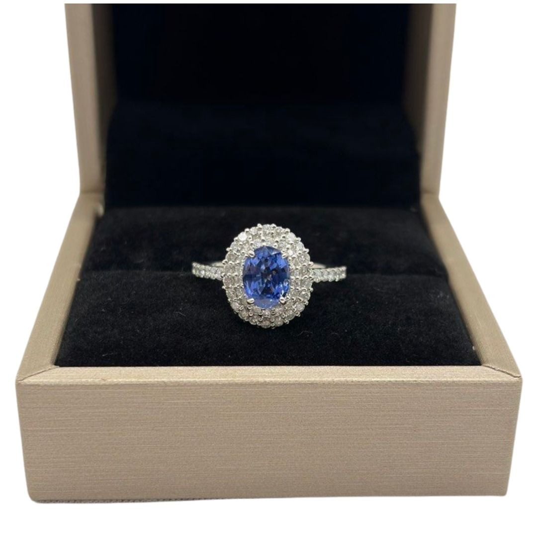 PT900 Natural Un-Heated Blue Sapphire & Diamond Ladies Ring