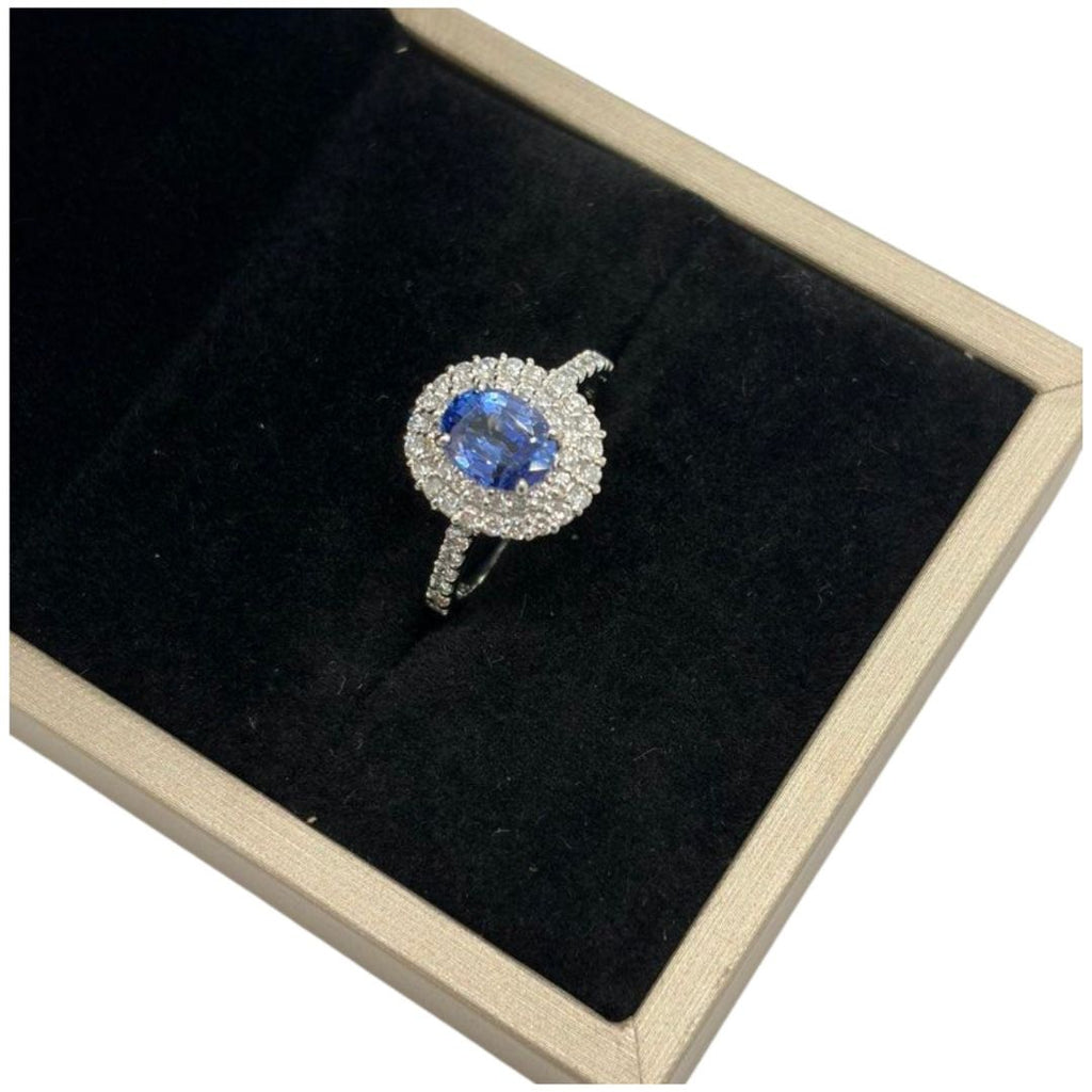 PT900 Natural Un-Heated Blue Sapphire & Diamond Ladies Ring