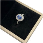 PT900 Natural Un-Heated Blue Sapphire & Diamond Ladies Ring