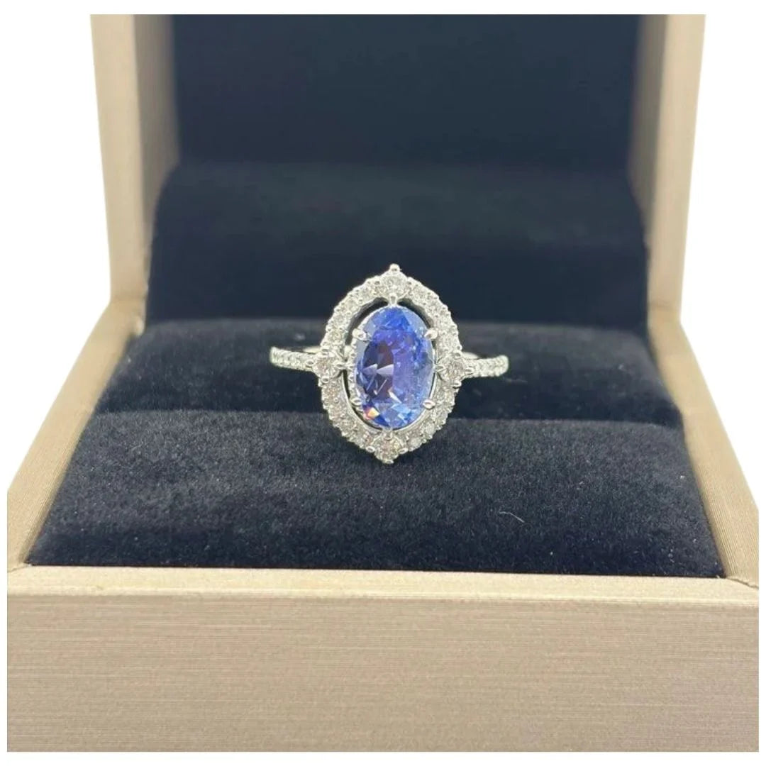 PT900 Unheated Natural Cornflower Blue Sapphire & Diamond Ring Main image