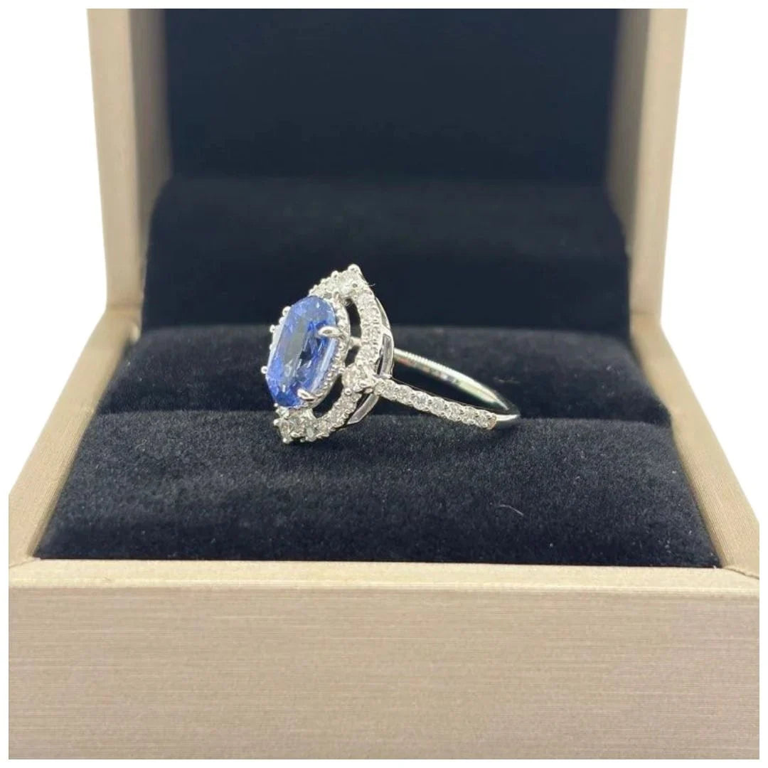 PT900 Unheated Natural Cornflower Blue Sapphire & Diamond Ring