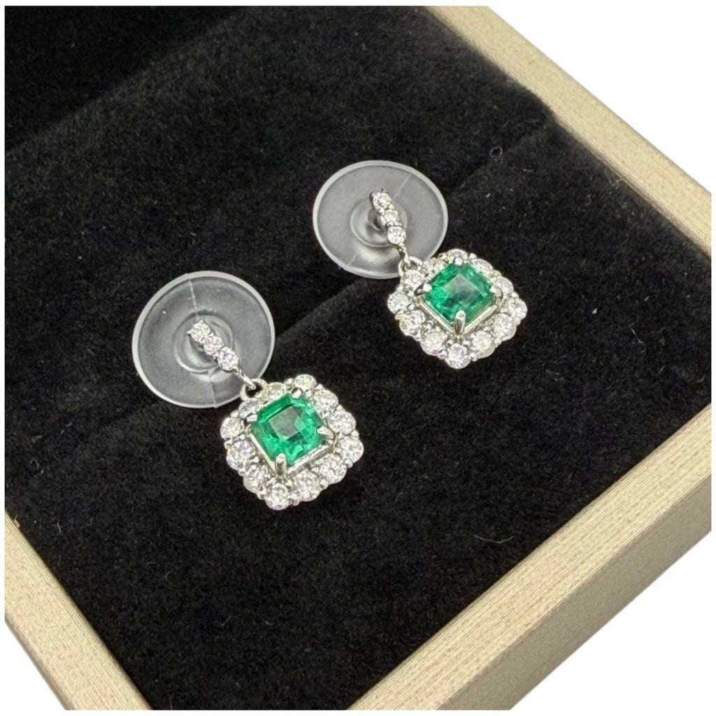 PT950 Natural Emerald (Colombia) & Diamond Earring
