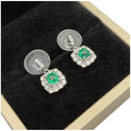 PT950 Natural Emerald (Colombia) & Diamond Earring
