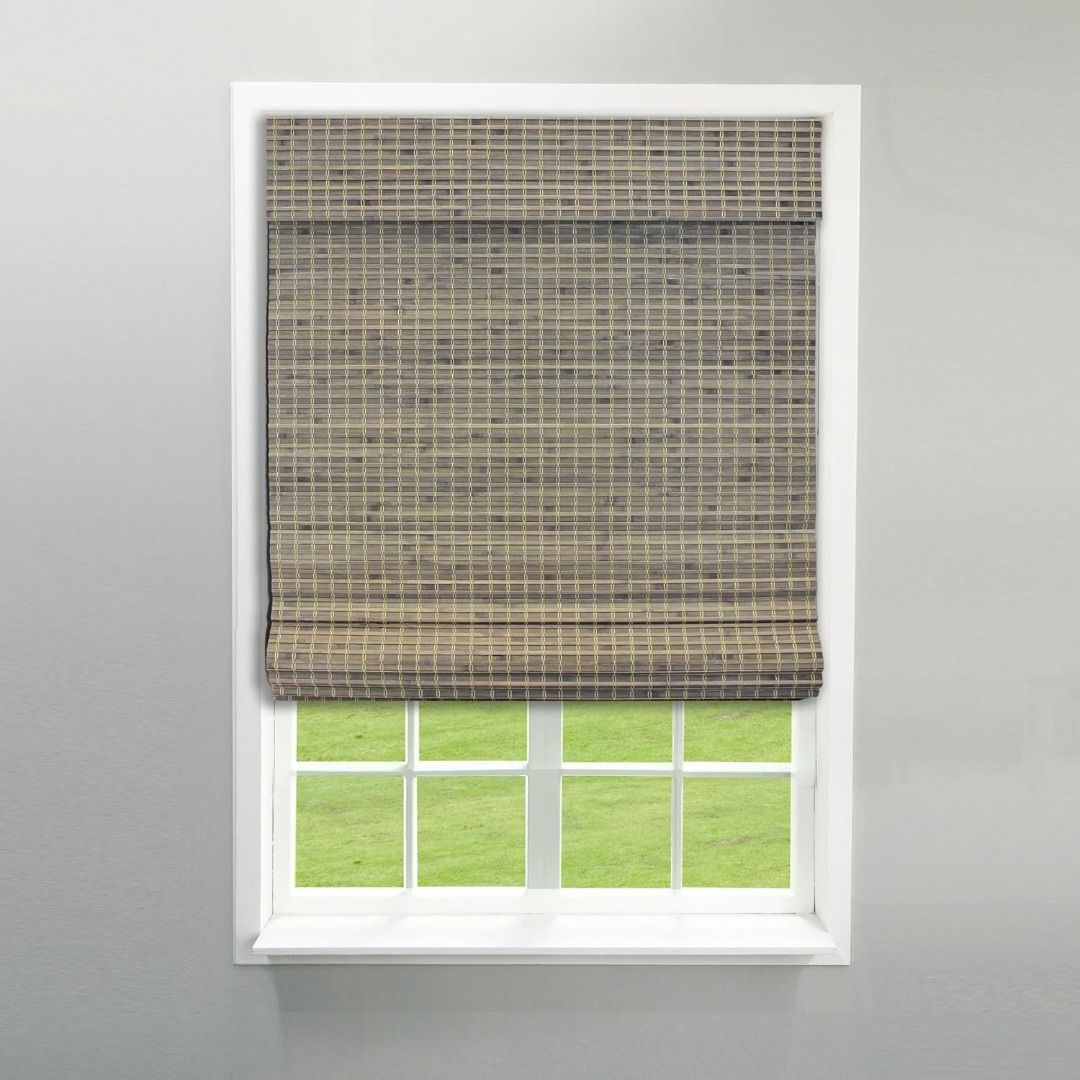 Radiance Cordless Bamboo Roman Shades for Windows - Flatstick Bamboo Blinds for Reduce Bright Light - Bamboo Roman Shades for Home & Offices - Driftwood - 27" W x 64" L - (2208850E)