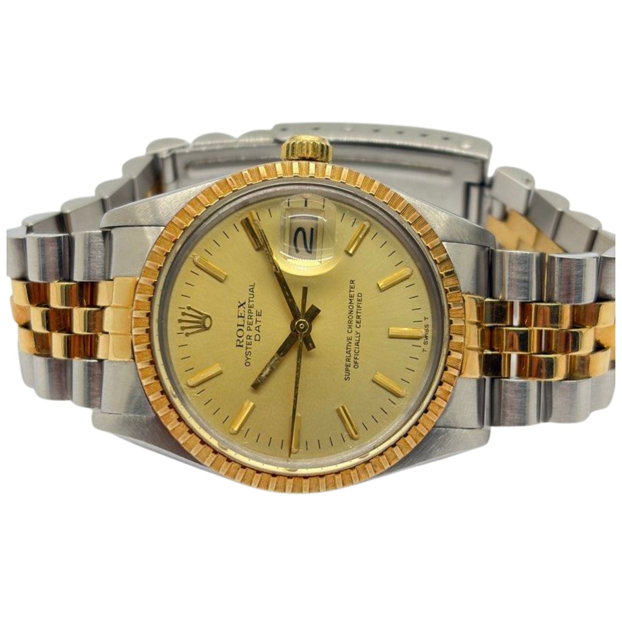Rolex Oyster Perpetual Date 15053 34mm Half Gold Automatic Watch