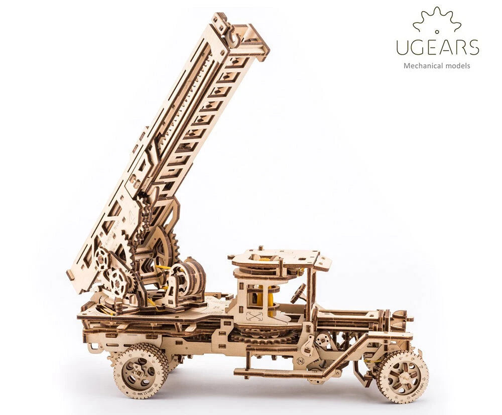 UGEARS Fire Ladder Truck- Mechanical Wooden Model Kit 70022 Main image