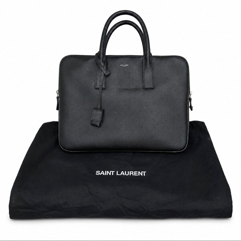 Saint Laurent Leather Briefcase – Black