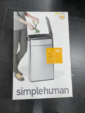 Simplehuman Slim Touch Bar Kitchen Trash Can Bin Stainless Steel Large 40 Liter CW2016