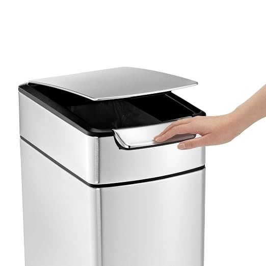 Simplehuman Slim Touch Bar Kitchen Trash Can Bin, Stainless Steel, Large, 40 Liter, CW2016
