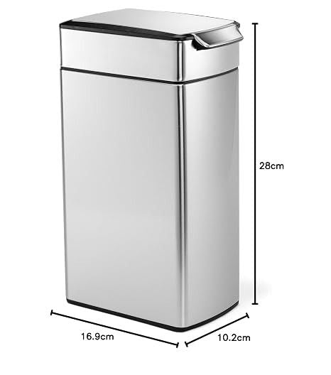 Simplehuman Slim Touch Bar Kitchen Trash Can Bin, Stainless Steel, Large, 40 Liter, CW2016