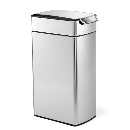 Simplehuman Slim Touch Bar Kitchen Trash Can Bin, Stainless Steel, Large, 40 Liter, CW2016