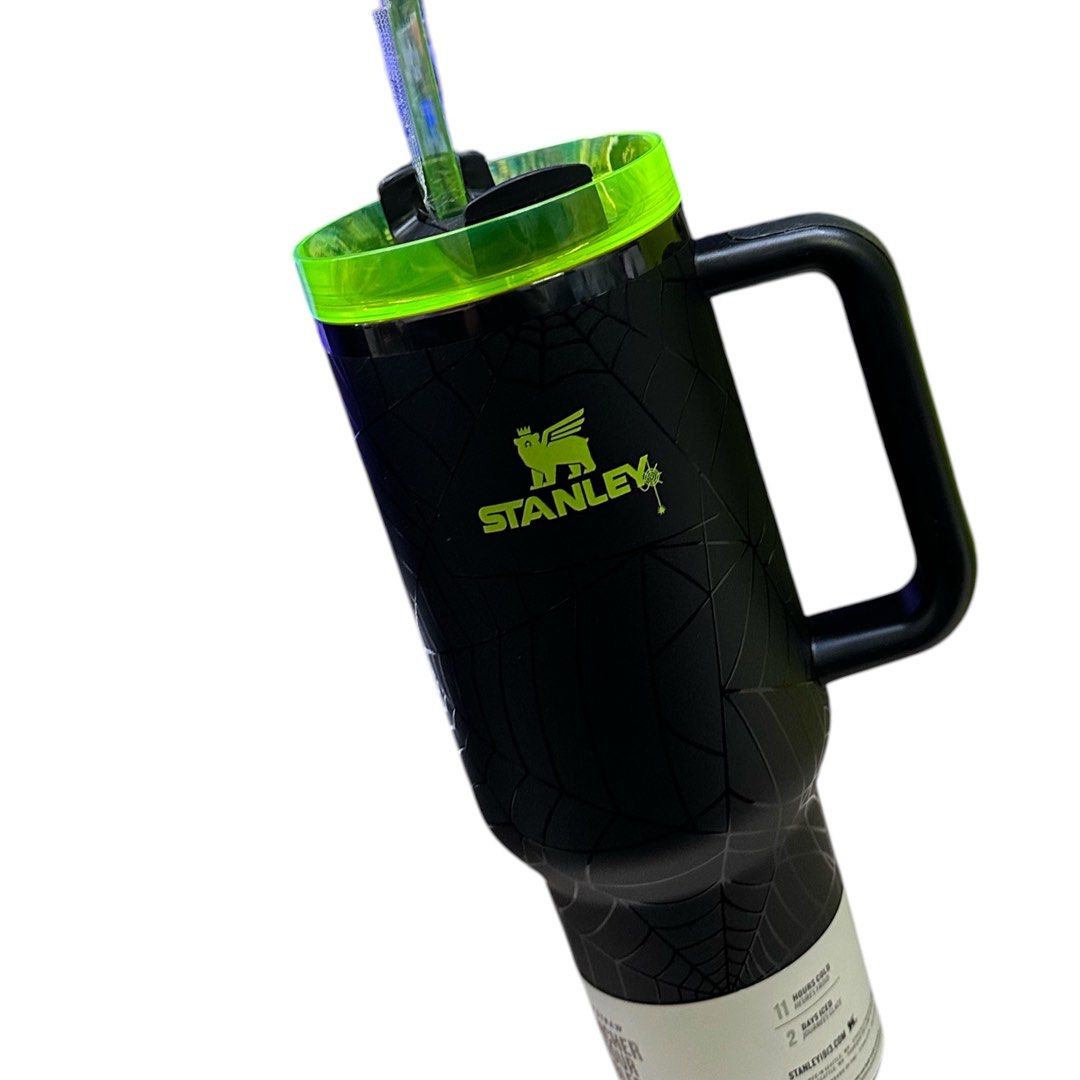 Stanley 40oz Insulated Water Bottle, Dark Mesh Texture, Glow-in-the-Dark Spider Web, Large Capacity Stainless Stee