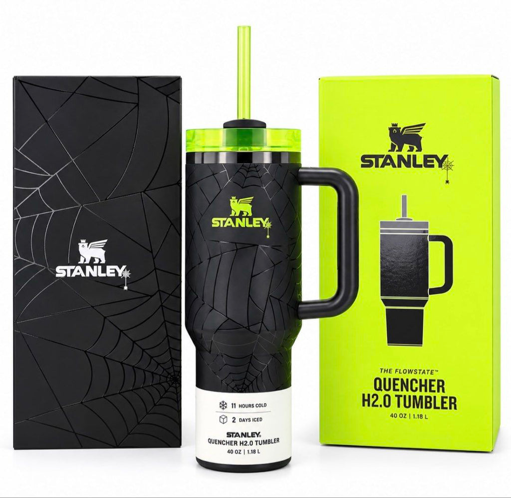 Stanley 40oz Insulated Water Bottle, Dark Mesh Texture, Glow-in-the-Dark Spider Web, Large Capacity Stainless Stee
