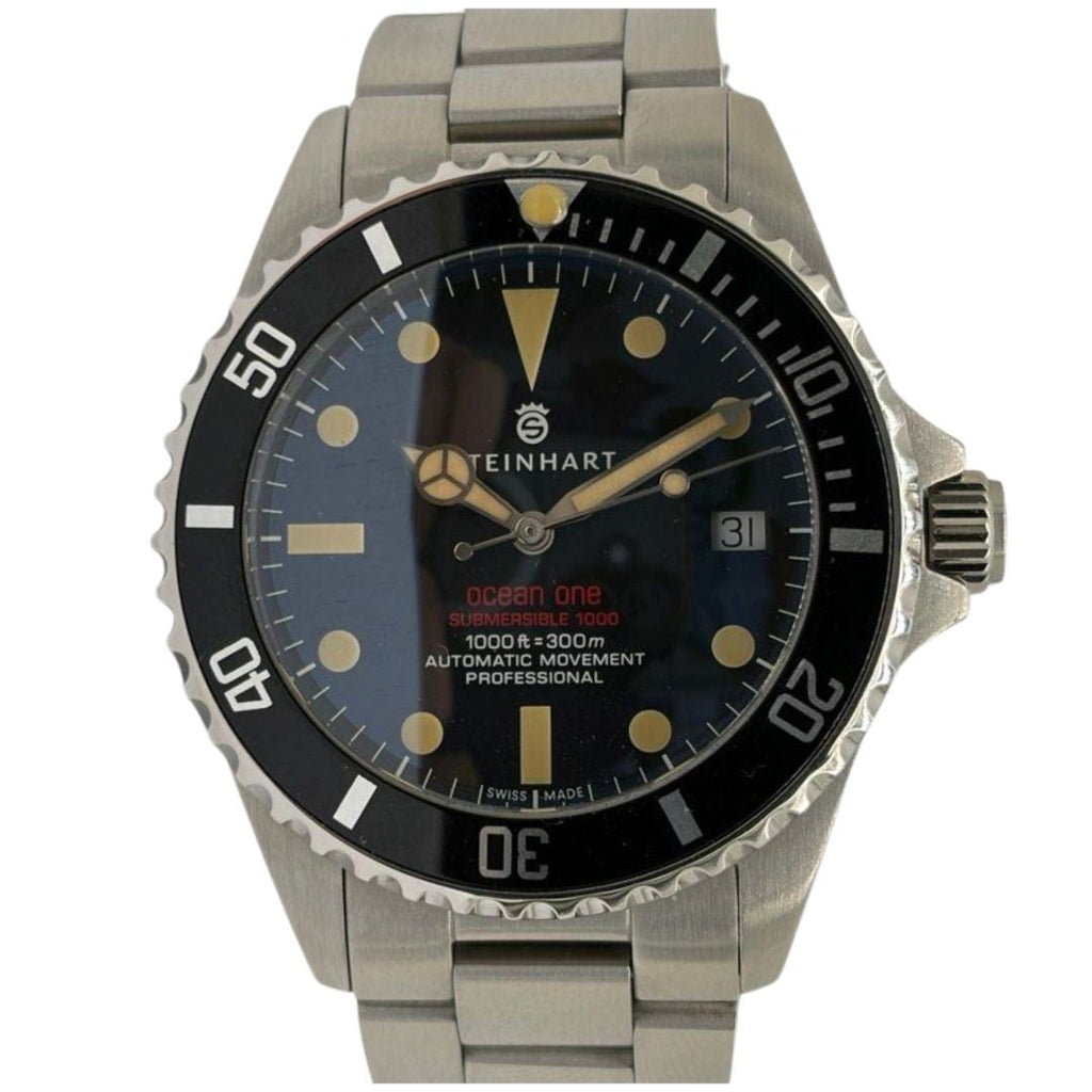 Steinhart Ocean One Vintage Red Submersible 1000 42mm Automatic Black Dial Watch