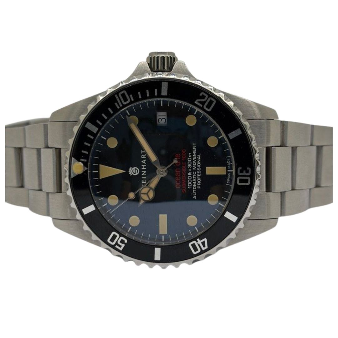 Steinhart Ocean One Vintage Red Submersible 1000 42mm Automatic Black Dial Watch