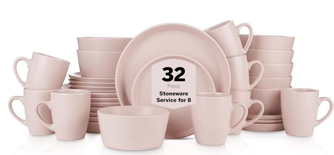Stone Lain Albie Stoneware 32Piece Modern Dinnerware Set For 8 Pink Main image