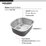 Houzer Stainless Steel Undermount D Bowl Kitchen Sink 23-7/16" x 21-1/4"