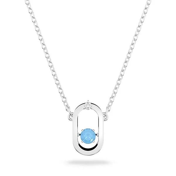 Swarovski Sparkling Dance Necklace for Women, Round Cut, Oval Shape, Blue, Rhodium Plated 5646731