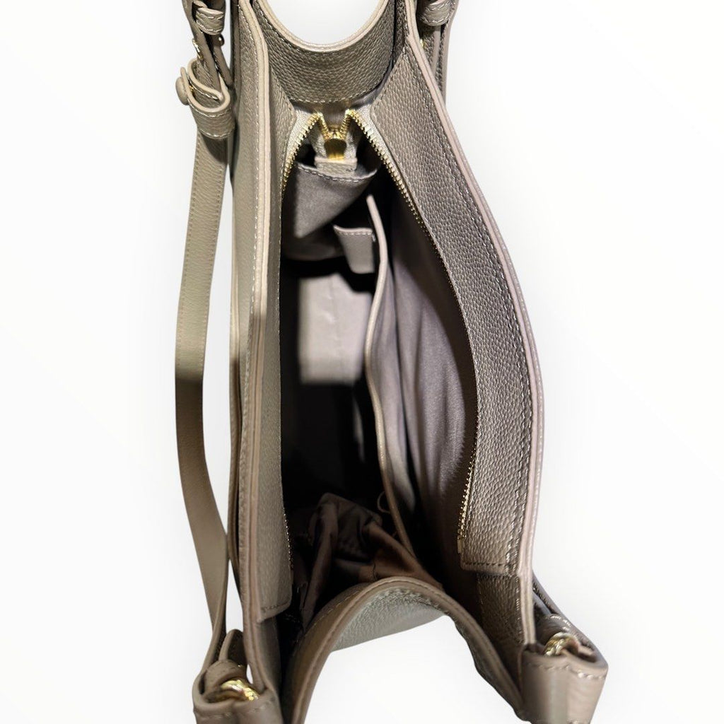 Toscano Taupe Pebbled Leather Shoulder Bag with Adjustable Strap
