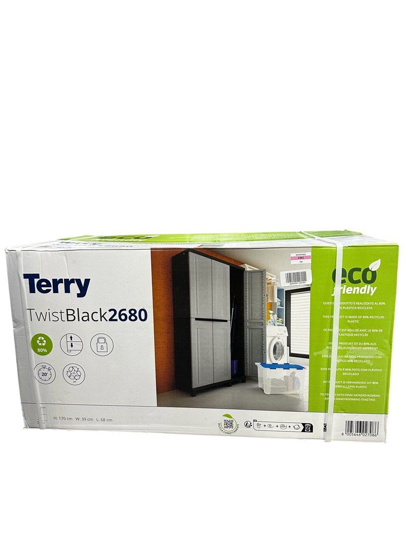 Terry, Twist Black 2680, 2 Door Cabinet, 3 Internal Shelves. Color: Gray/Black, Material: Plastic, Dimensions: 68x39x170 cm Secondary image