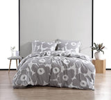 Marimekko, King Comforter Set Cotton Bedding with Matching Shams (Unikko Grey, King)