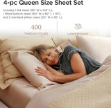 Certified Egyptian Cotton Sheets Queen Size 4 Piece Sateen Weave Light Beige Luxury Bed Set