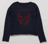 Lucien Pellat Knitwear Sweater Red Crystal Beads Skull Motif