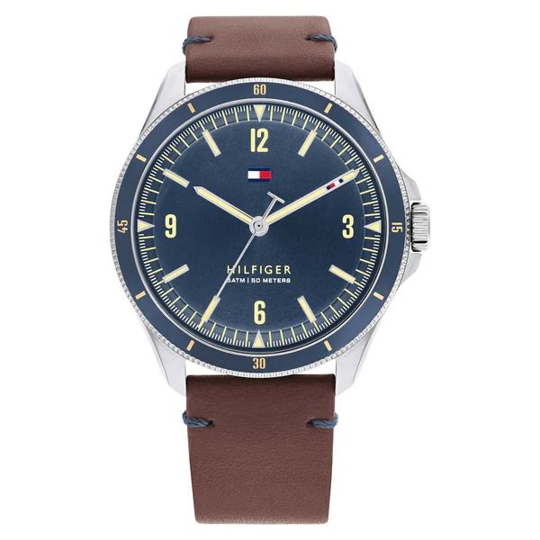 Tommy Hilfiger Analogue Quartz 43.7mm Men's Watch with Brown Leather Strap Main image