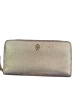 Tory Burch Zip-Around Long Wallet in a metallic gold finish