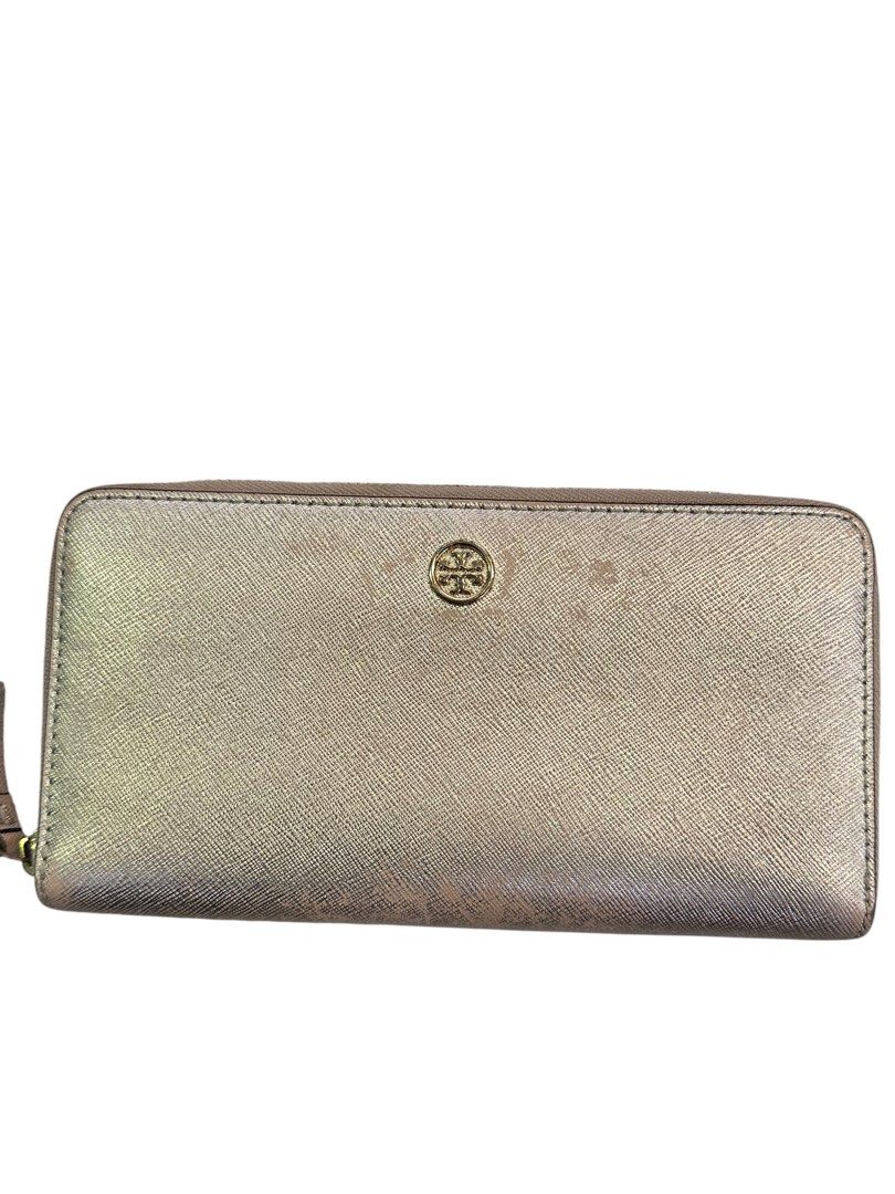 Tory Burch Zip-Around Long Wallet in a metallic gold finish