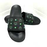 MCM Mens Black/Green Visetos Print Rubber Slides Slippers