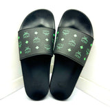 MCM Mens Black/Green Visetos Print Rubber Slides Slippers